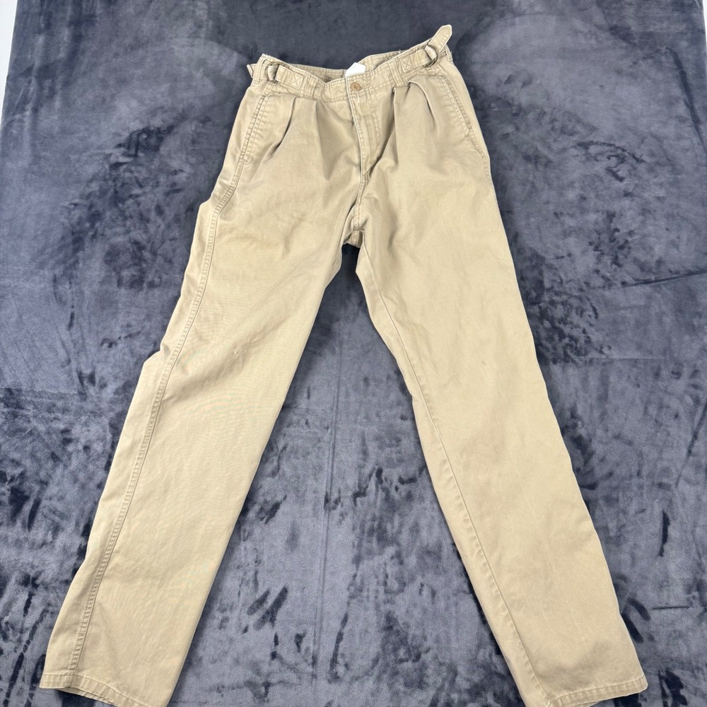 Duck Head Vintage Chino Pants Mens 30x34 Khaki Double Pleated Side Cinch D-Ring